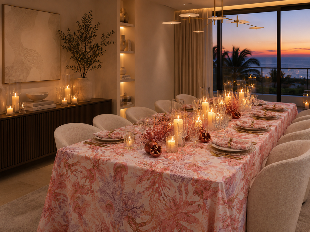 Coral Breeze tablecloth lifestyle