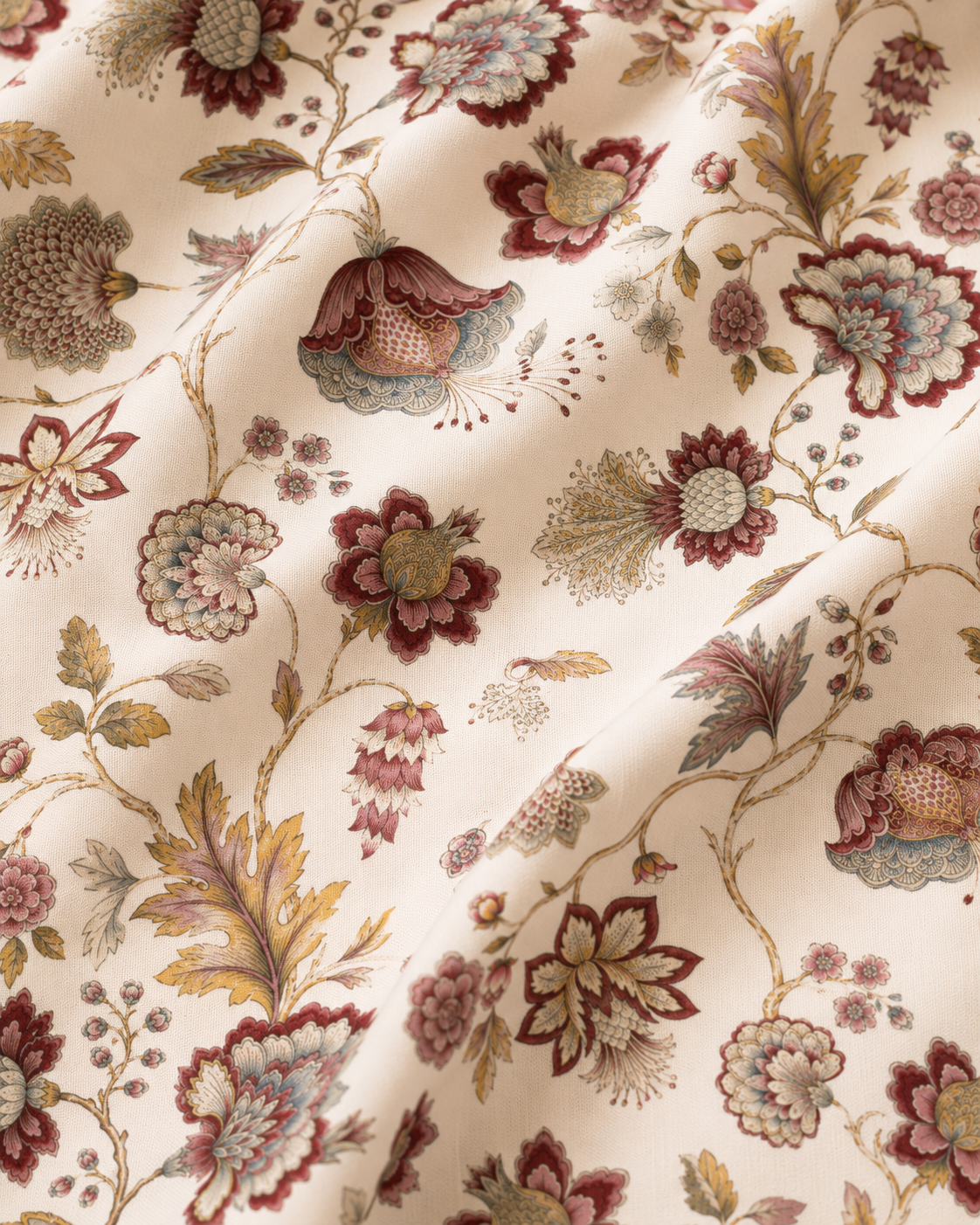 Festive Manor Ivory tablecloth fabric close-up showing intricate floral pattern