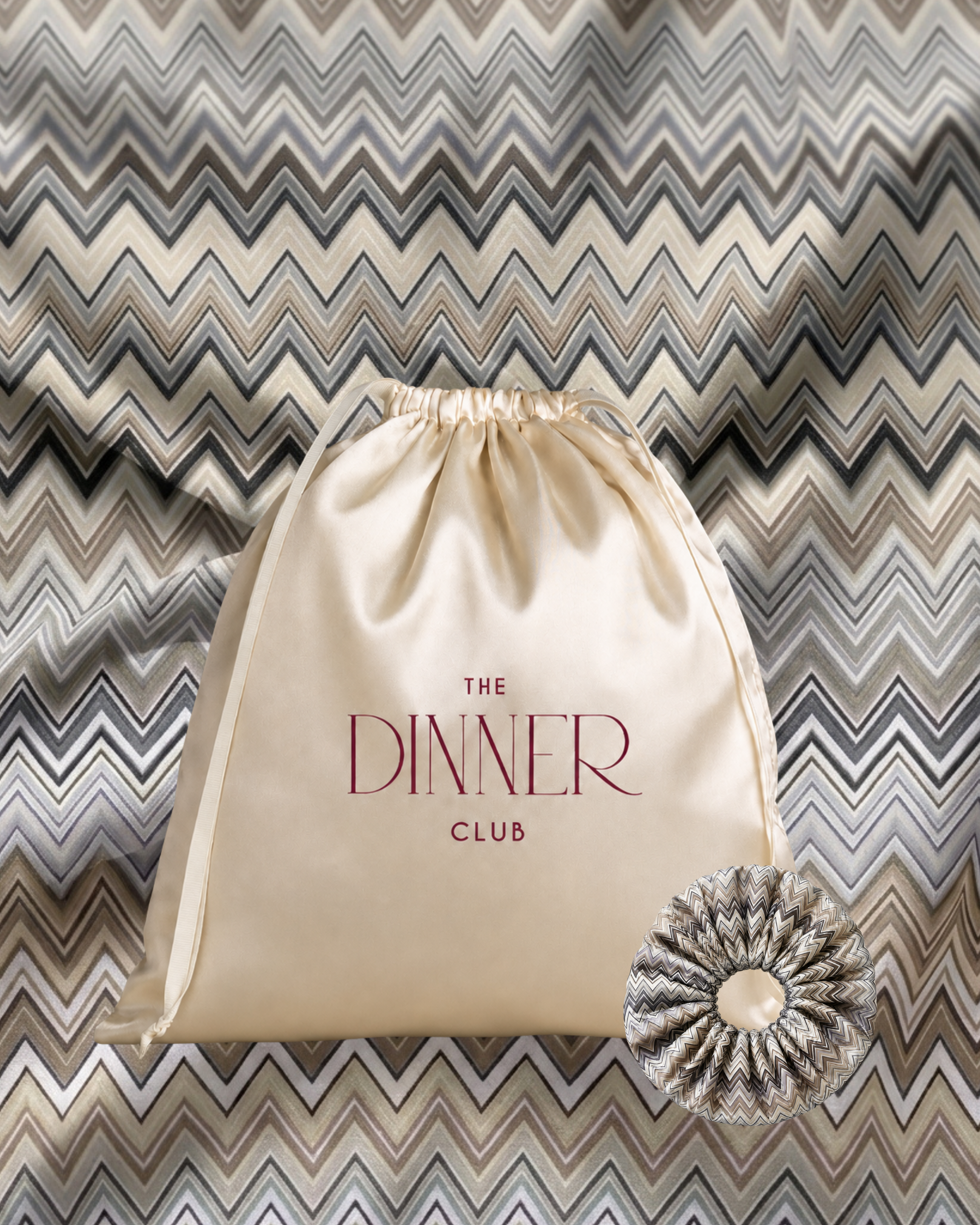 Amalfi Taupe gift pouch and matching scrunchie
