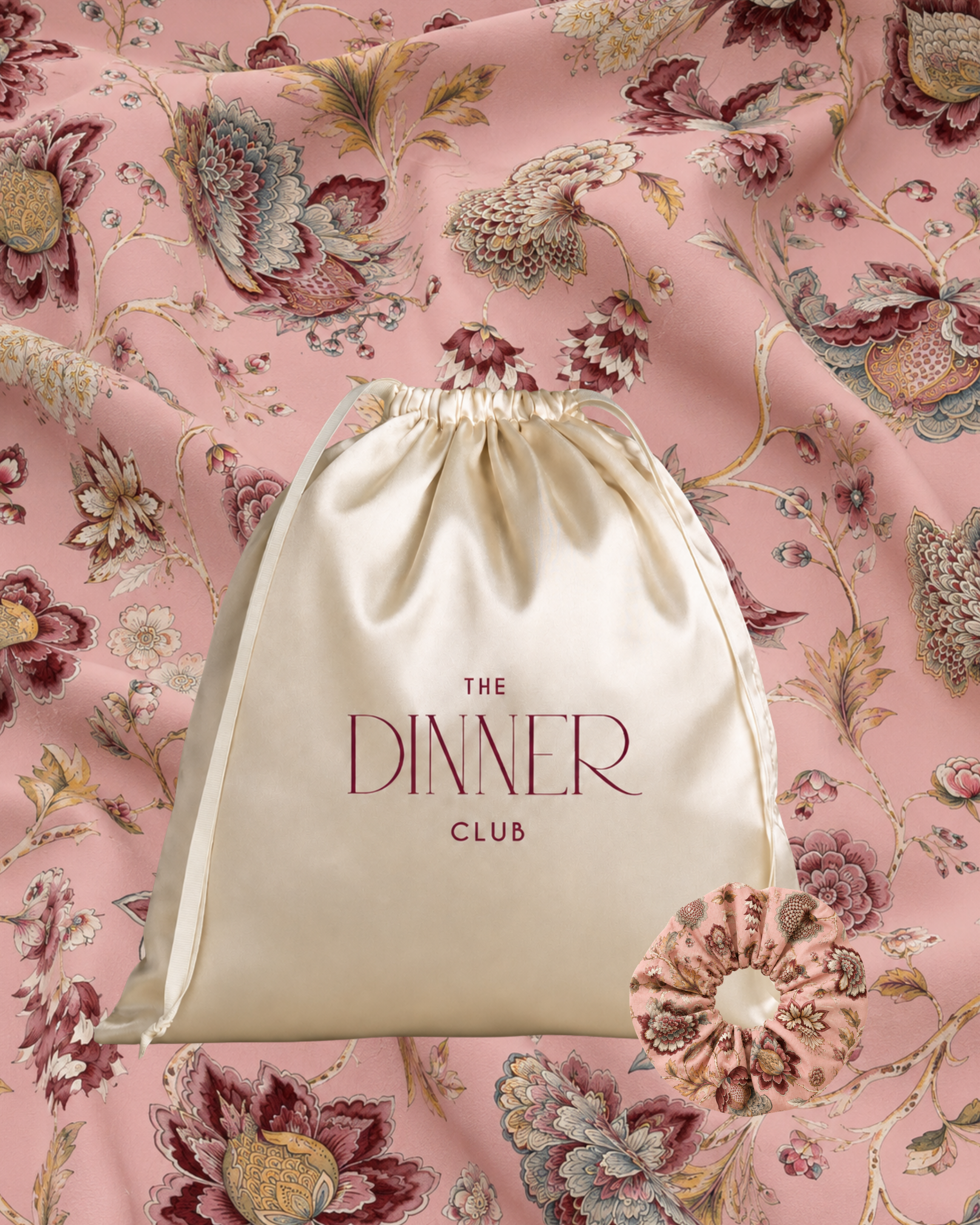 Festive Manor Pink gift pouch and matching scrunchie