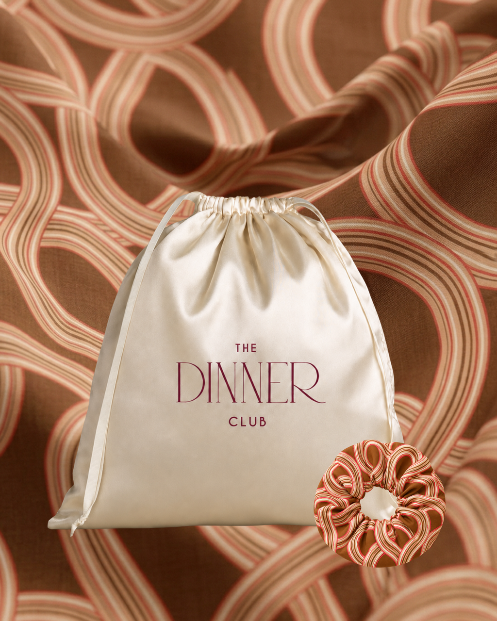 Marea Camel Brown gift pouch and matching scrunchie
