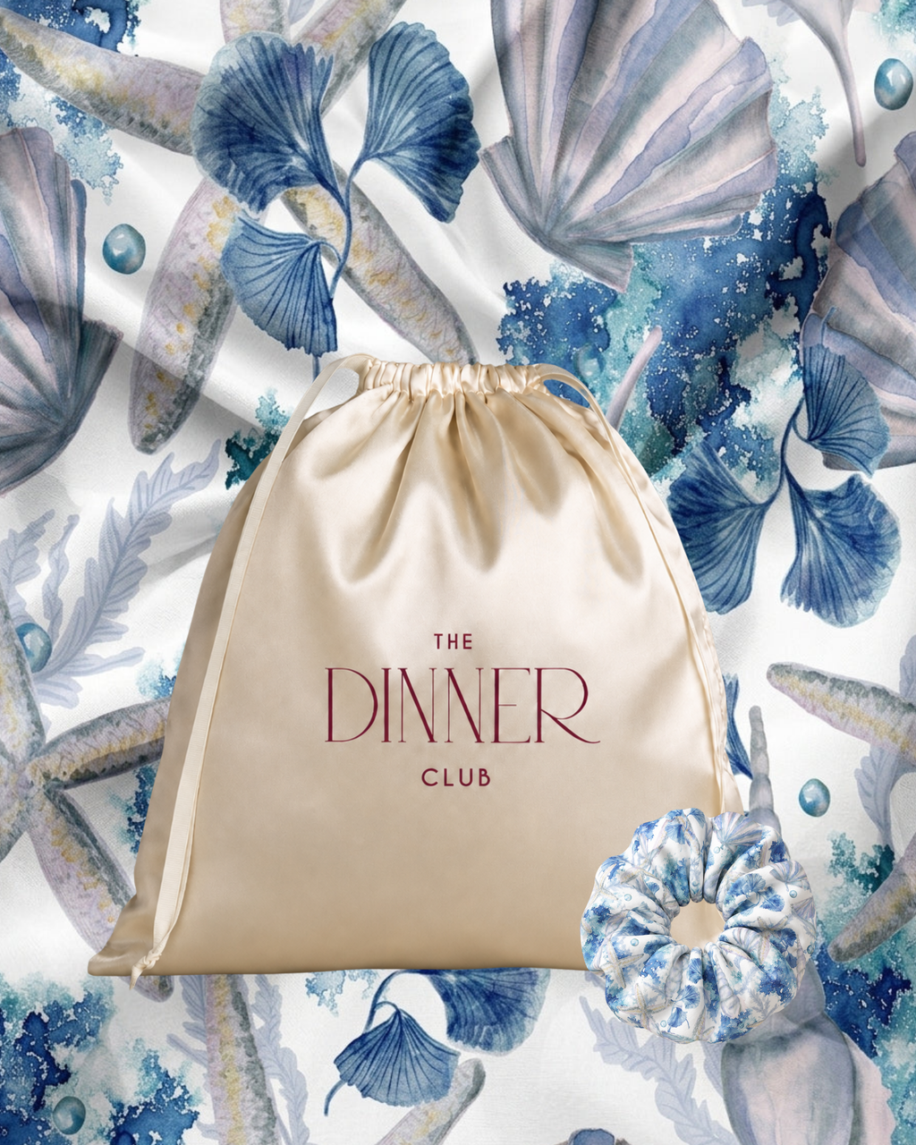 Seashell Drift gift pouch and matching scrunchie