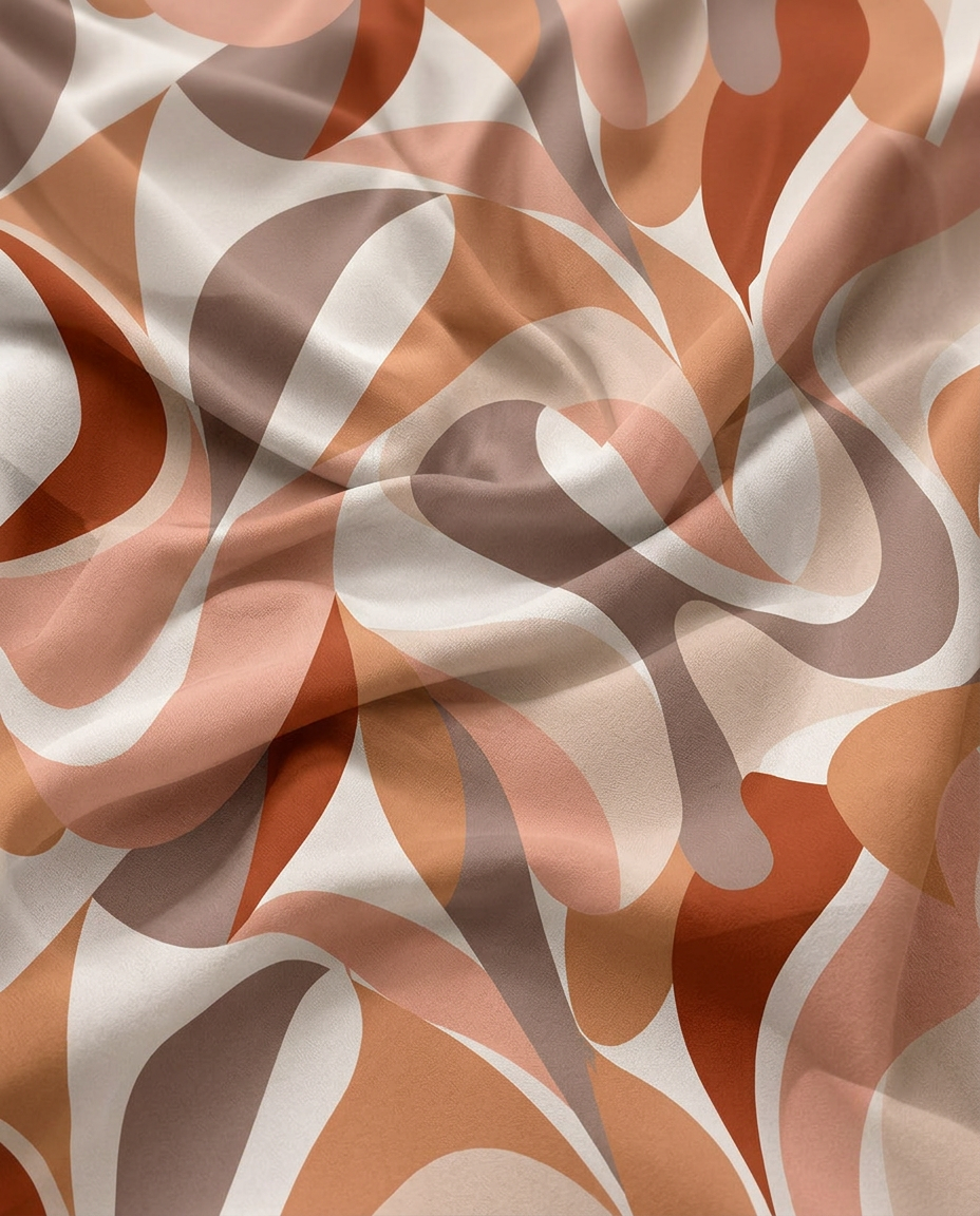 Riviera Brown print in motion — retro wave fabric in terracotta, mauve and cream