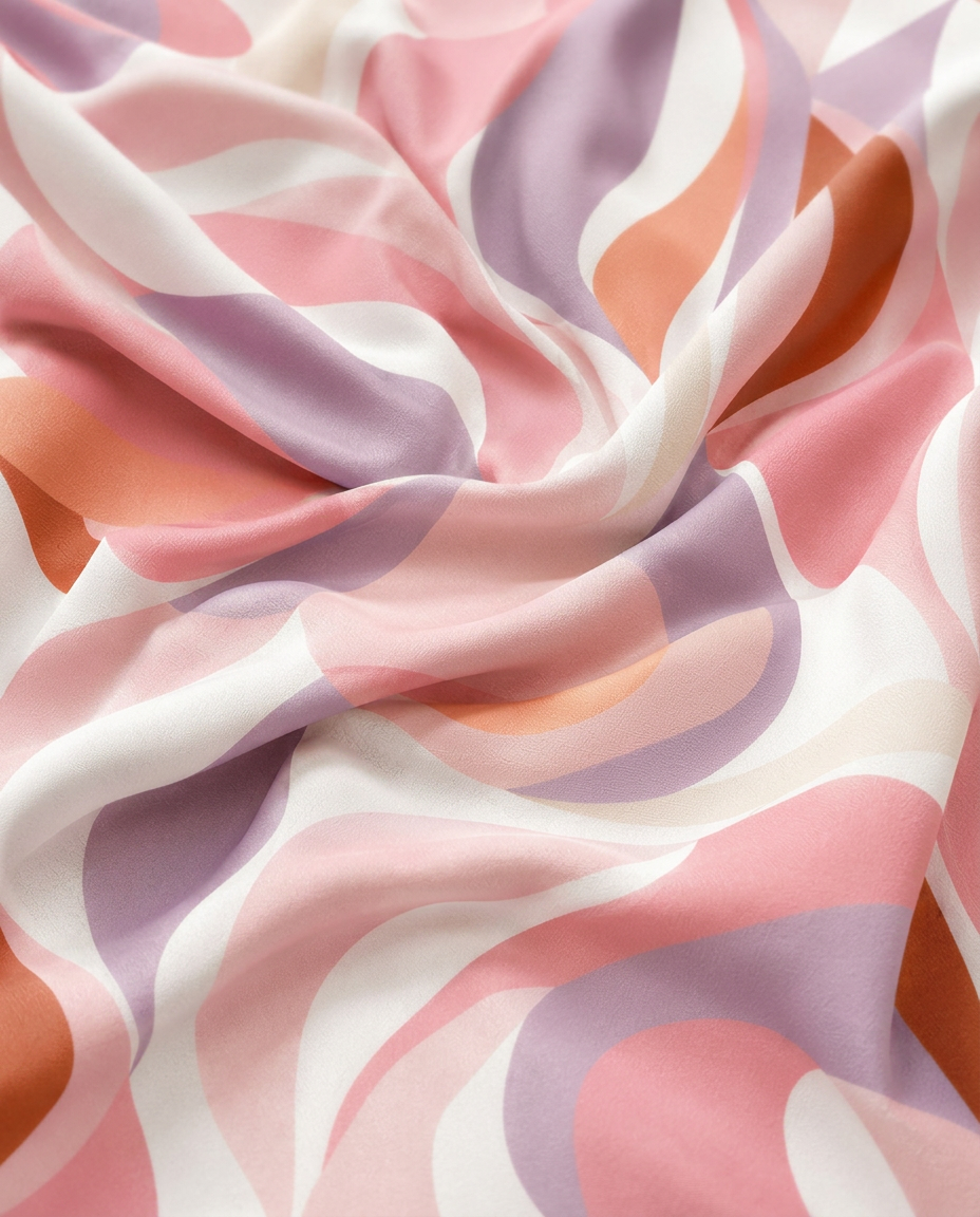 Riviera Pink print in motion — flowing fabric close-up in blush pink and coral