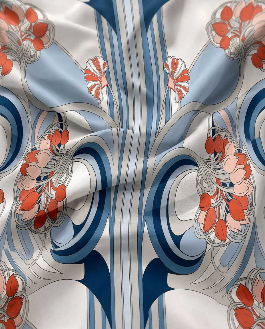 Sienna Blue print in motion — Art Nouveau pattern in blues