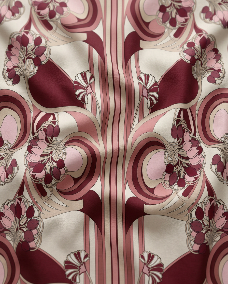 Sienna Burgundy print in motion — Art Nouveau pattern in burgundy and blush