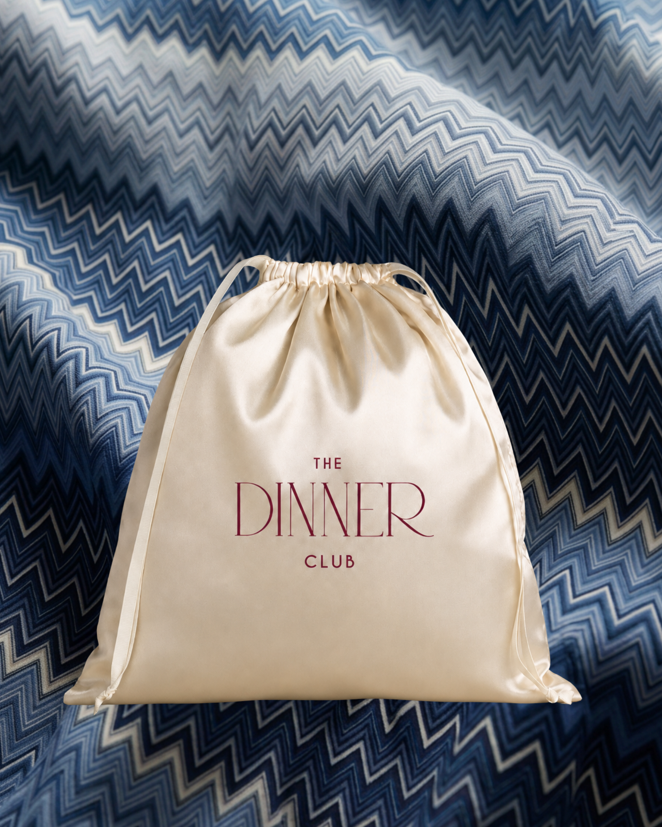 Amalfi Blue fabric swatch — chevron pattern in navy and cobalt blues